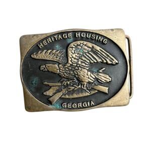Vintage Eagle Rifle Belt Buckle Anacortes Brass Works Heritage Housing Georgia